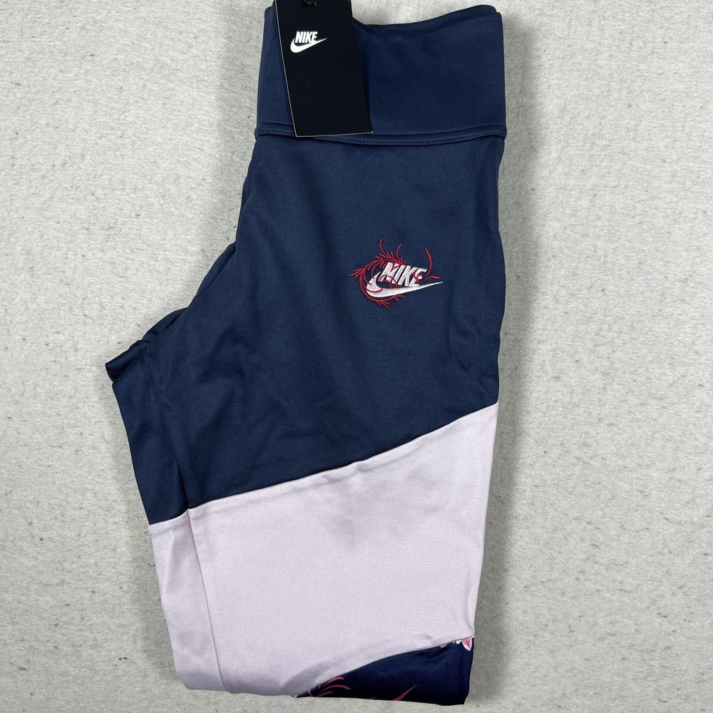 Nike Leggings Womens M Blue Floral Colorblock Ankle Yoga‎ Athletic 921644-471